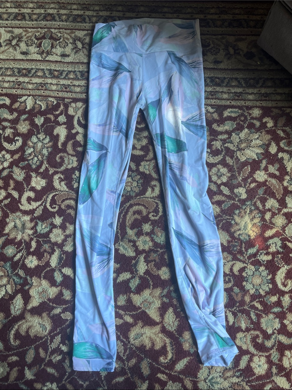 Fabletics Light Blue Feather-Print Kids Leggings